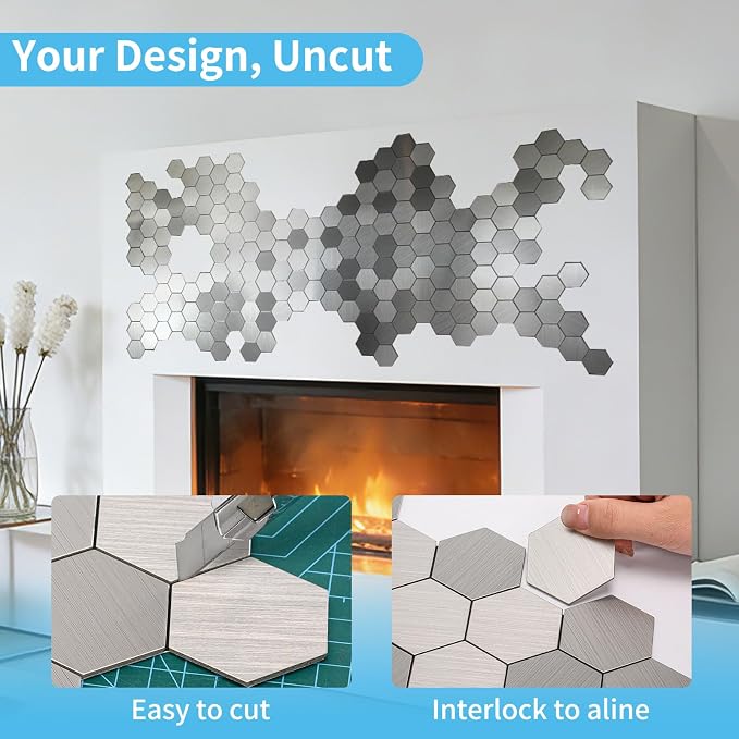 Art3d 10-Pack Metal Peel and Stick Backsplash Tile, Silver Hexagon | 12" x 12", Stainless Steel, Self Adhesive, Anti-Corrosion, Waterproof, Lightweight, Ideal for Kitchens, Bathrooms - Image 4