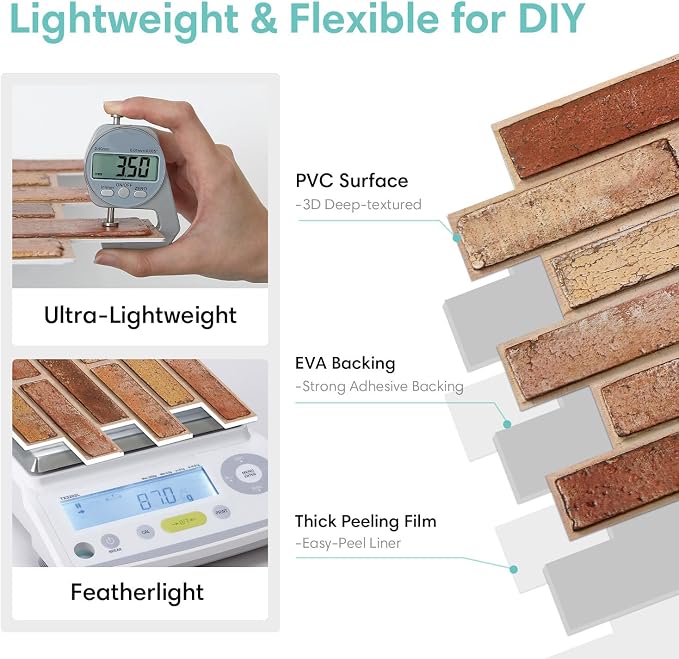 Commomy 3D Faux Brick Peel and Stick Wall Sticker - 10pcs 15.74" x 11.8" | Ultralight Thin PVC 3D Wall Panels Fake Brick Wallpaper Tiles for Home Office,Living Room Quick DIY Wall Decor(12.92 sq.ft) - Image 4