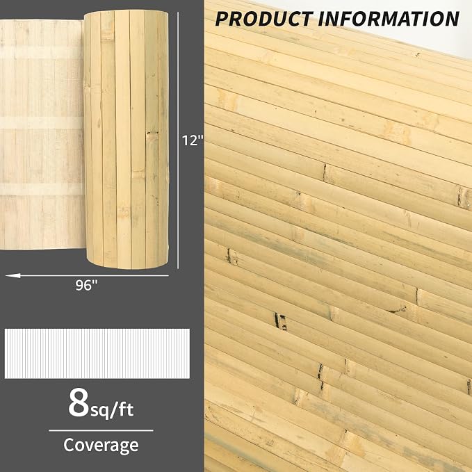 Art3d 12 x 96 in Pole Wrap Natural Bamboo Wall Panel, 1-Pack, Natural | Renewable Raw Board, Waterproof, No Emission, Wear-Resistant, Freely Cuttable, Stylish Wall Decor for Bedroom and Office - Image 4