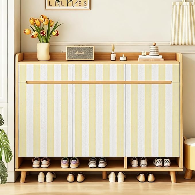 Yellow Stripe Peel and Stick Wallpaper 15.7" x 118" | Yellow and White Striped Boho Self-Adhesive Contact Paper Removable Waterproof Wallpaper for Bedroom,Cabinets,Drawer Liners - Image 2