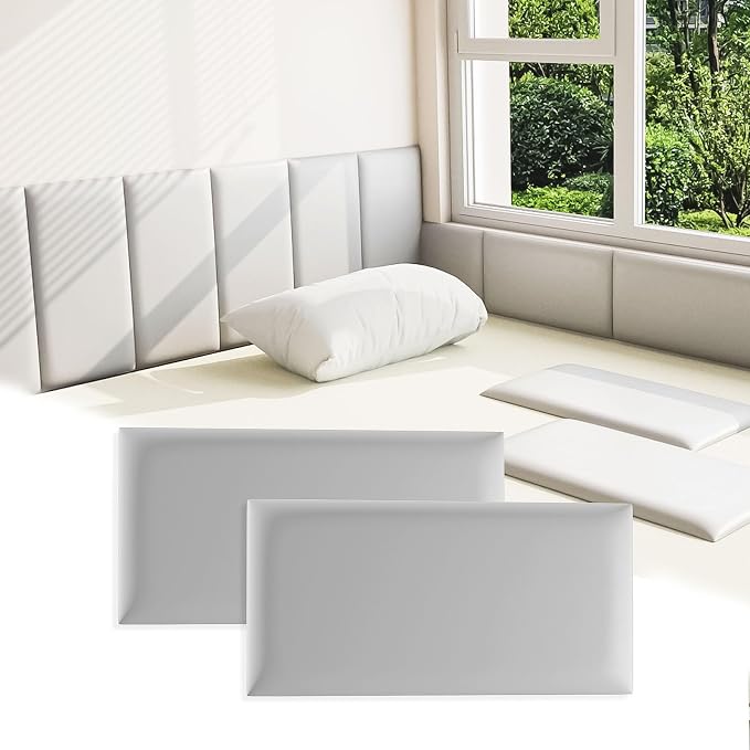 Anti Collision Wall Padding for Kids, Upholstered 3D Wall Panels | 12 Packs 7.8'' x 15.7'' Peel and Stick Headboard, Self Adhesive Wall Pads for Kids, Bedroom, Living Room, Gray by Umedol