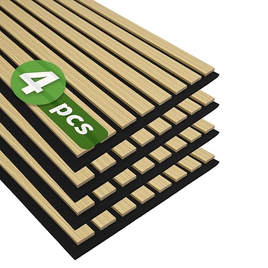 Art3d 4-Pack 12" x 93" Soundproof Wood Slat Panels, 31 sq.ft Acoustic Wall Panels, 3D Wall Panels with Wood Slat Design, Decorative Wood Wall Panel for Accent Walls-Oak by Art3d