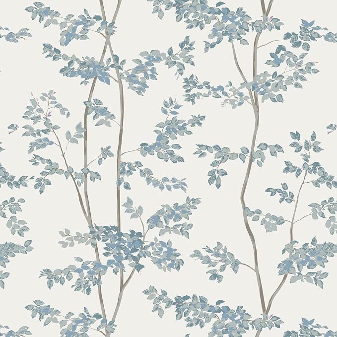 Heroad Blue and White Peel Stick Wallpaper Tree/Leaf Cottage Contact Paper | Waterproof Removable Botanical Wall Paper for Bathroom,17.3''x78.7'',Modern Farmhouse Decor Vinyl for Bedroom,Kitchen,Laundry by HeroadBrand