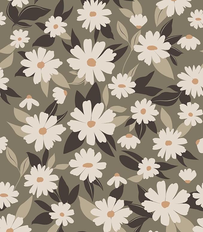 Floral Wallpaper Peel and Stick, Green Daisy Flower Removable Self Adhesive Wallpaper for Bedroom Bathroom Cabinet, 17.3‘’×78.7‘’ by LUKUUI