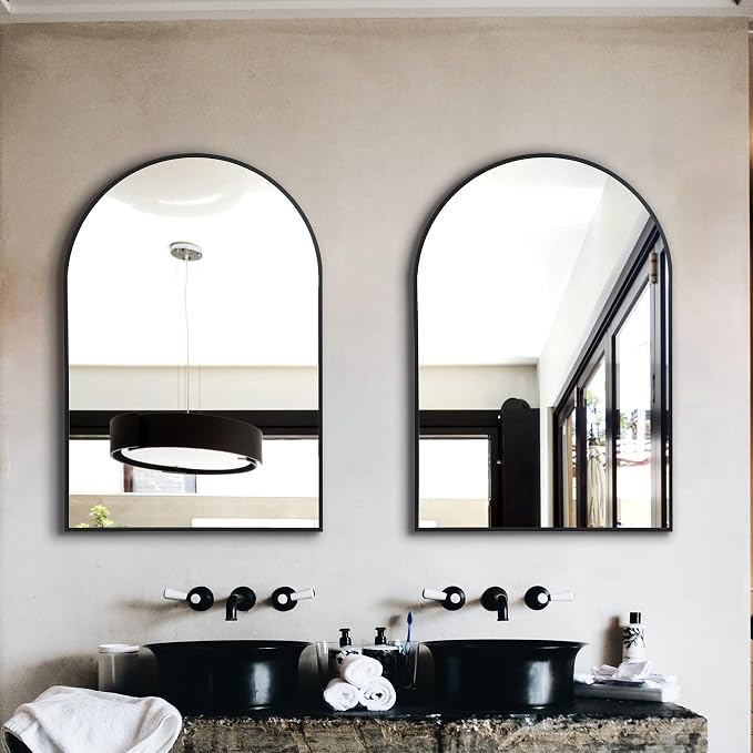 Arched Bathroom Mirror for Wall, 36" x 24" Metal Frame Vanity Mirror, Black - Image 3