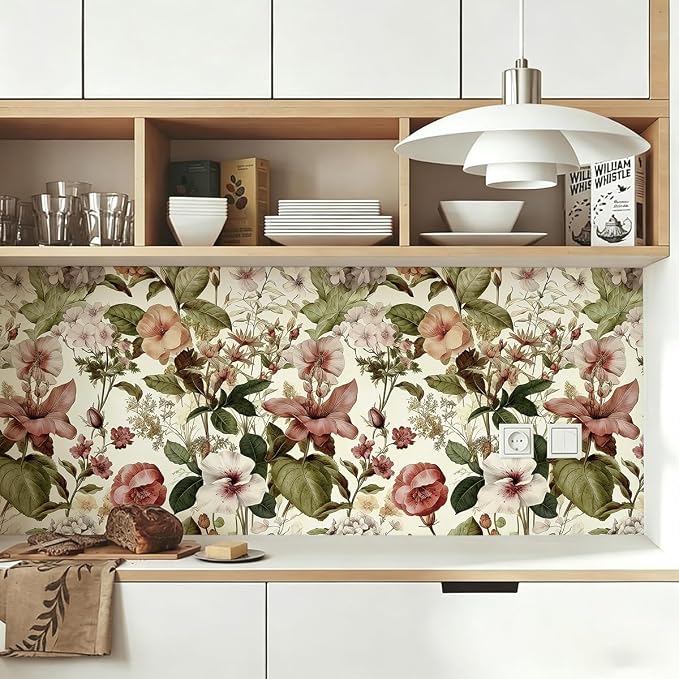 Jeweluck Vintage Floral Peel and Stick Wallpaper for Bathroom 16.9”x196.8” | Floral Wallpaper Boho Flower Contact Paper Peel and Stick Removable Self Adhesive Wall Paper for Cabinets Walls Decor Vinyl - Image 5