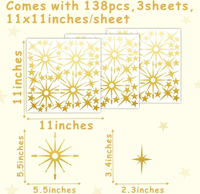 Gold Star Wall Sticker Retro Starburst Peel and Stick Decal for Living Room | Wall stickers, modern mid century decor, atomic removable art mural, ceiling stars, peel and stick, for kids bedroom nursery - Image 4