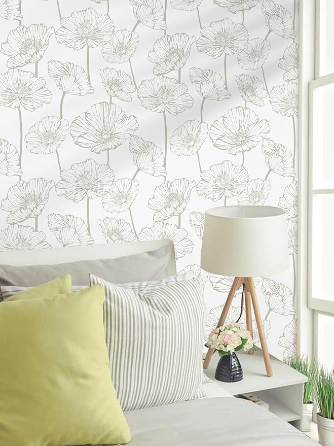 Orainege Beige and White Floral Wallpaper Modern Peel and Stick Wallpaper | 17.3inx196.8in Self Adhesive Contact Paper Decorative Wallpapers for Bedroom Bathroom Decor Vinyl Removable - Image 6