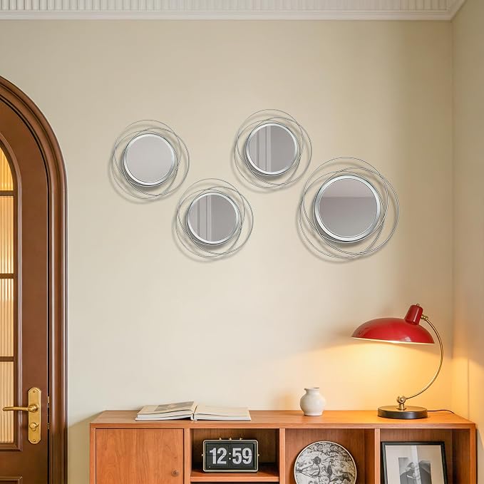 4 Piece Gold Round Wall Mirror Set Modern Metal Circles for Home Decor - Image 7