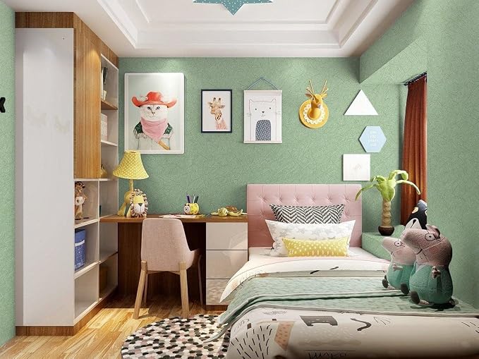 Green Peel and Stick Self Adhesive Wallpaper Countertop Contact Paper | Removable Embossed Silk Waterproof Bathroom Wallpaper 15.7" X 393.7" Kitchen Vinyl Wrap for Cabinet Shelf Liner Paper - Image 5