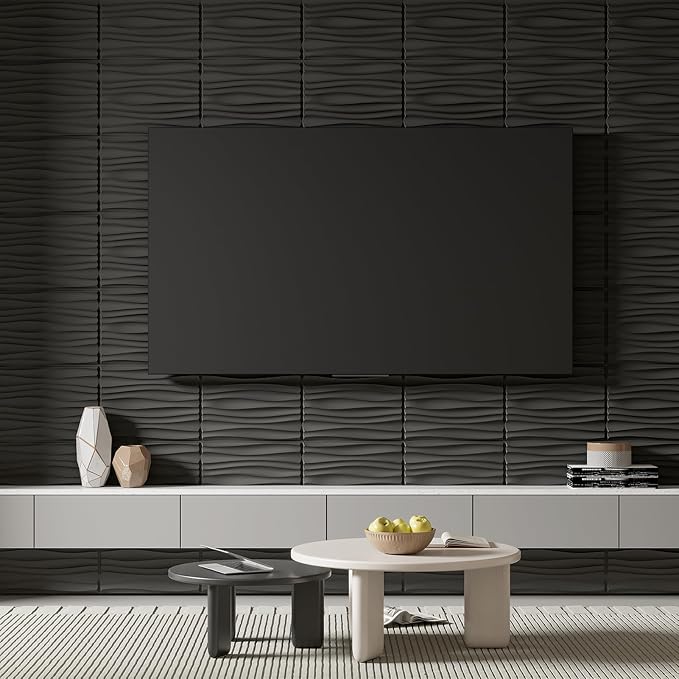 Art3d PVC Wavy Textured 3D Wall Panels, 15.7 x 11.8 Inch, 24-Pack, Black | PVC, Waterproof, Featherlight, Scratch Resistant, Perfect for Office, Living Room & Home Decor - Image 7