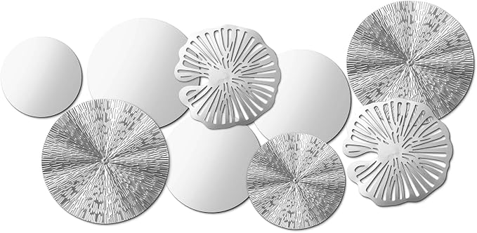 Hicarer 9 Pcs Circle Mirrors Metal Home Decor Wall Decorative Modern Round Accent Wall Art Sculpture Hanging Decorations for Living Room Office Bedroom Kitchen(Silver) - Image 2