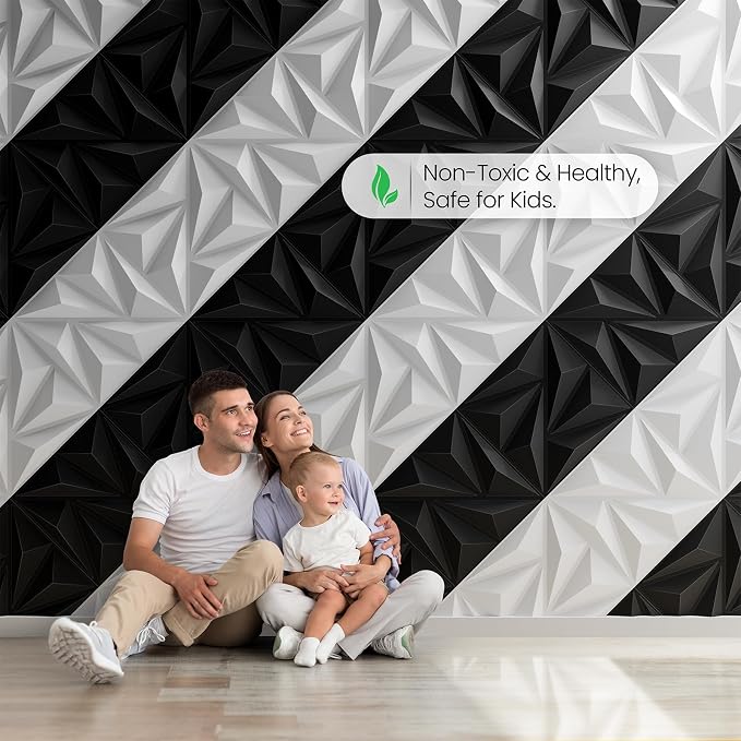 Sonicism Wall Panels Upgrade 12 Pack,0.7”x11.8”x11.8”Pyramid 3D Wall Panels Creative Cutting,PVC Wall Panels for Interior Wall Decor Fire Resistant,Wall Tiles for Various Scenes(Charcoal Black) - Image 6
