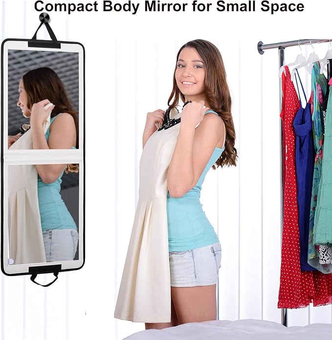 LPHUMEX Foldable Full Length Mirror White with Black Handles Hanging, 13x33 inch Portable Folding Body Mirror for Dance, Festival, Travel - Image 4