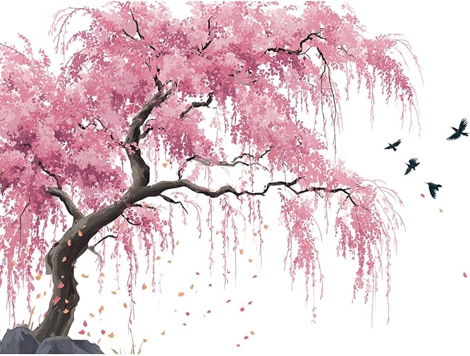 Cherry Blossom Tree Wall Decals Stickers, Watercolor Floral Wall Art Peel and Stick, Removable Vinyl Wall Decor for Bedroom, Living Room, Office, Home Decoration by THISFIND