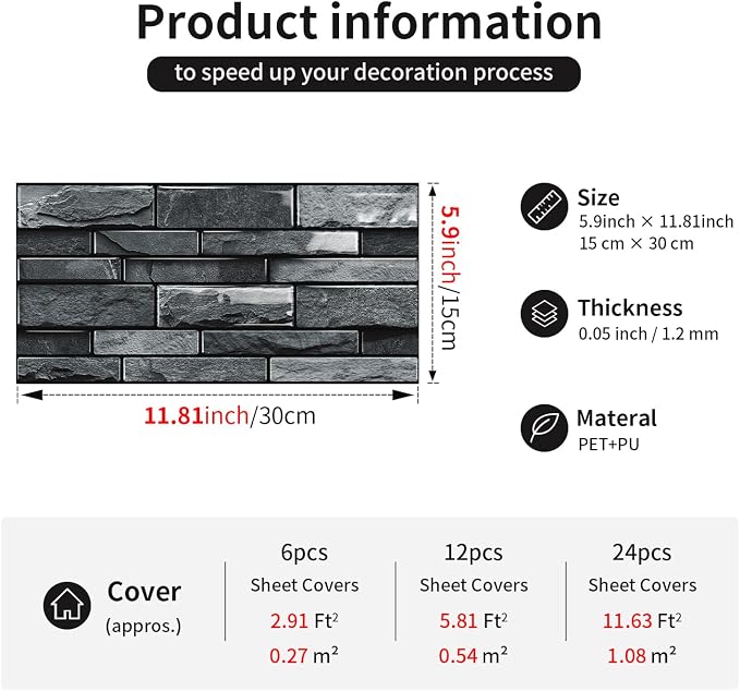 Brick Peel and Stick Kitchen Backsplash Tiles | 10 Sheet 3D Wall Panels Back Splash Waterproof Self Adhesive Wall Stickers for Bathroom Fireplace RV Camper Van（6"x12"） - Image 4