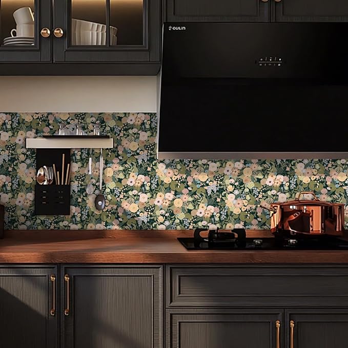 Ismoon 16.1"x78.7"Floral Peel and Stick Wallpaper Removable Self-Adhesive Wallpaper Black Watercolor Contact Paper Renovated Furniture for Cabinets Shelves Counter Tops Wall Decor Roll - Image 5