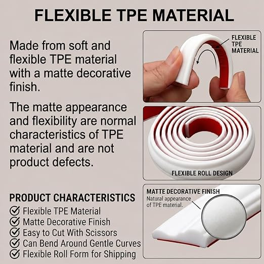 20FT x 1.6" Flexible TPE Peel and Stick Decorative Trim, Self Adhesive Wall Accent Molding for Mirrors, Doors, Cabinets & Smooth Walls, Matte White Finish - Image 4