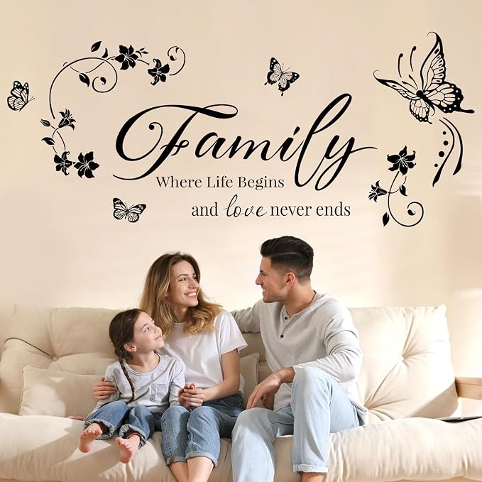 SHUCHING Family Wall Decal for Living Room, Quotes Wall Sticker | Black Flower Vine Wall Decor Art for Sofa TV Background Bedroom Kitchen - Image 2