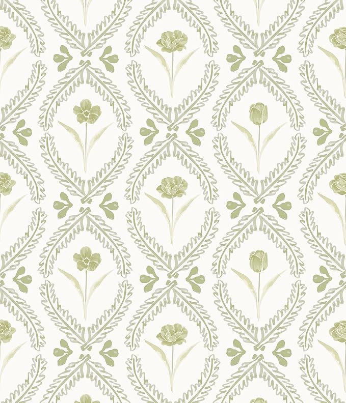 Orainege Peel and Stick Wallpaper Floral Vintage Wallpaper Self Adhesive | 16.9in x118.1in Removable Beige and Green Floral Wallpapers for Living Room Bathroom Shelf Vinyl Roll Decor by Orainege