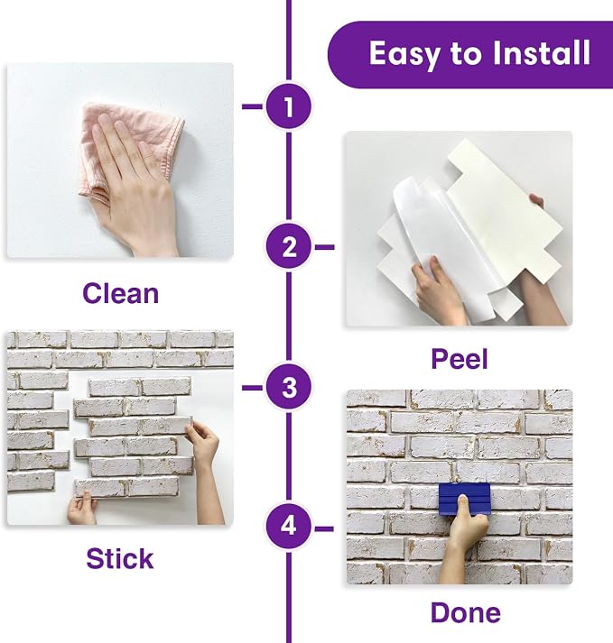3D Faux Brick Wall Panels Peel and Stick, Designed for Quick DIY | Warm Whitewash, 10 Pcs 11.8" x 11.8", Small Brick-Look, Ultra-Light PVC Fake Brick Covering for Wall Decor, Cover 9.7 sq ft - Image 6
