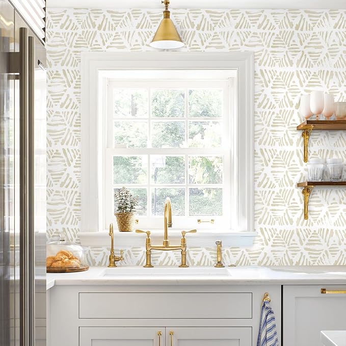 Heroad Boho Peel and Stick Wallpaper Beige Contact Paper 17.3''x196'' Geometric Wall Paper Modern Removable Self Adhesive Wallpaper for Bathroom Bedroom Kitchen Cabinet Waterproof Decor Vinyl Roll - Image 6