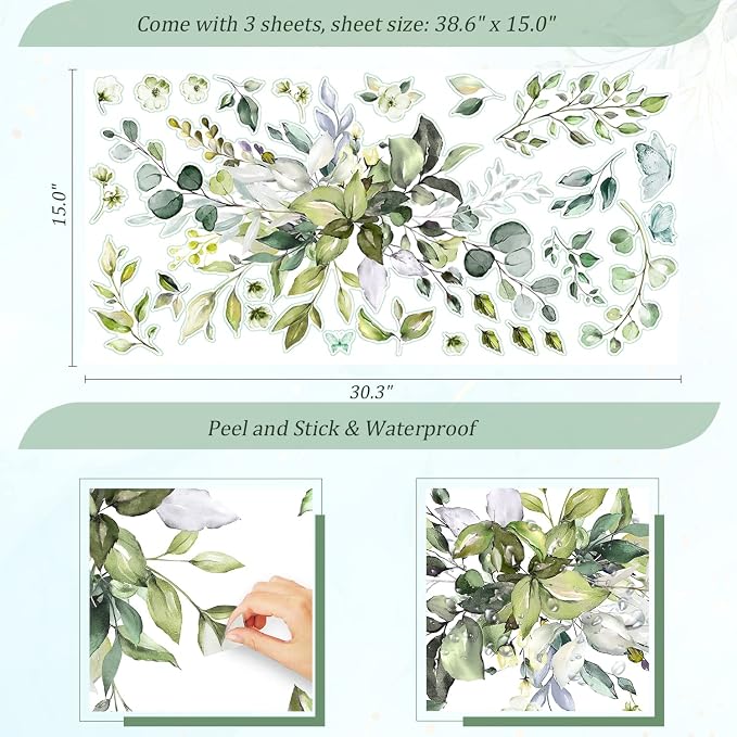 Plant Wall Decals, Removable Fresh Plants Wall Stickers Green Hanging Leaves Flowers Vines Wall Murals for Bedroom Living Room Nursery Wall Decor Wall Art as Decorations Peel and Stick - Image 2