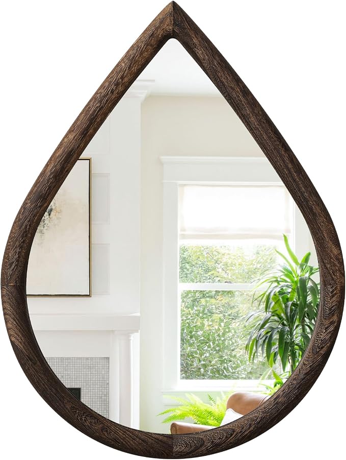 Teardrop Mirror Wall Decor Large Wall Mounted Mirrors with Wood Frame Vintage Wall Art Mirror Rustic Farmhouse Decorative Mirrors for Bathroom Entryway Living Room by FEUFOAM