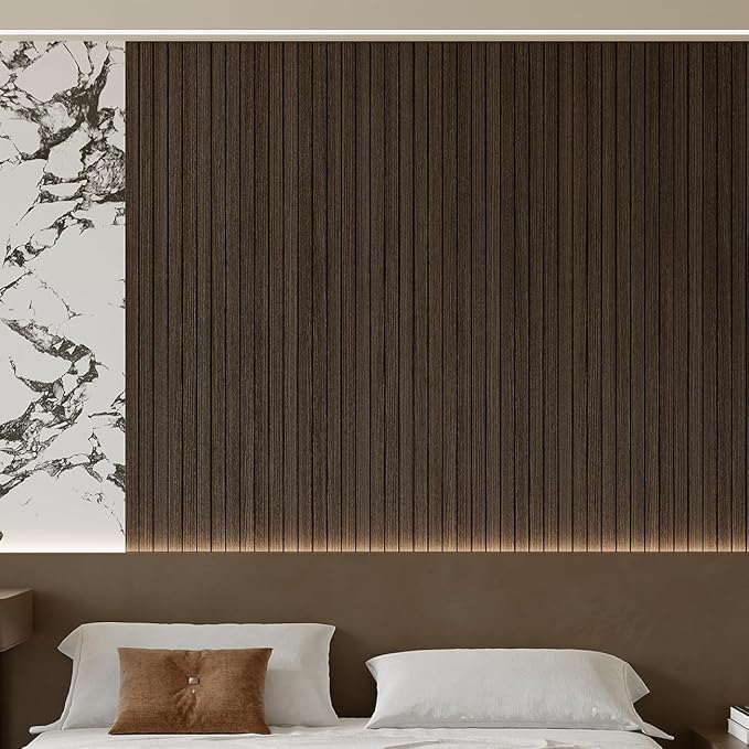 Yutianli PVC Slat Wall Panel Peel and Stick 236"x 15.7" Faux Wood Slat Panel Artificial Smoked Wood Grain Self-Adhesive Soundproof 3D Wall Panel for Walls and Ceilings - Image 3