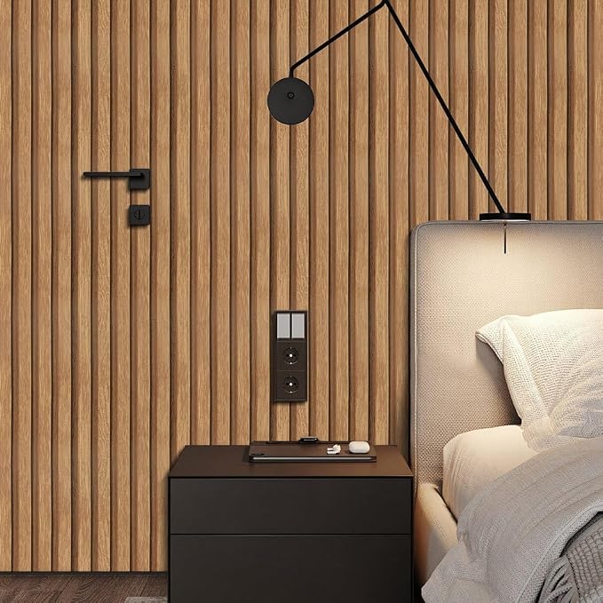 Arthome 17''x240'' Wood Slat Wallpaper, Peel and Stick Self Adhesive Wood Wallpaper PVC Vinyl Decorative Removable Wallpaper Waterproof Faux Wood Grating Stripe Contact Paper for Living Room Bedroom - Image 4