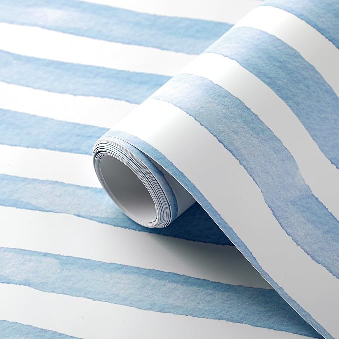 Affrolling Striped Peel and Stick Wallpaper 15.75"x118.11",Blue | Watercolor Self Adhesive Contact Paper, Removable for Bedroom Cabinet Furniture, Cute Decor for Nursery Craft Room DIY - Image 2