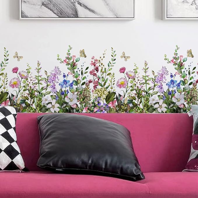 4 Pieces Flowers Wall Decals Vinyl Flowers Wall Stickers Removable Floral Murals Peel and Stick Colorful Flower Decor for Girls Bedroom Living Room Nursery (Vibrant) - Image 3