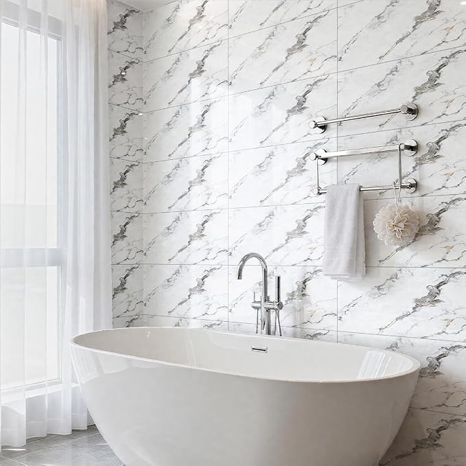 10 PCS Marble Peel and Stick Wall Panels 23.6"x11.8" Sticker | Self Adhesive, PVC, Waterproof Backsplash Tile for Bathroom, Kitchen, Living Room, Style7 - Image 3