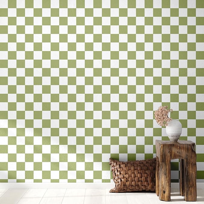 Drydiet Light Green Checkered Peel and Stick Wallpaper 15.75'' X 118" | Plaid Funky Checkered Contact Paper, Waterproof Contact Wallpaper, Vintage Gingham Decor for Room Bathroom Cabinet, Trendy by Drydiet