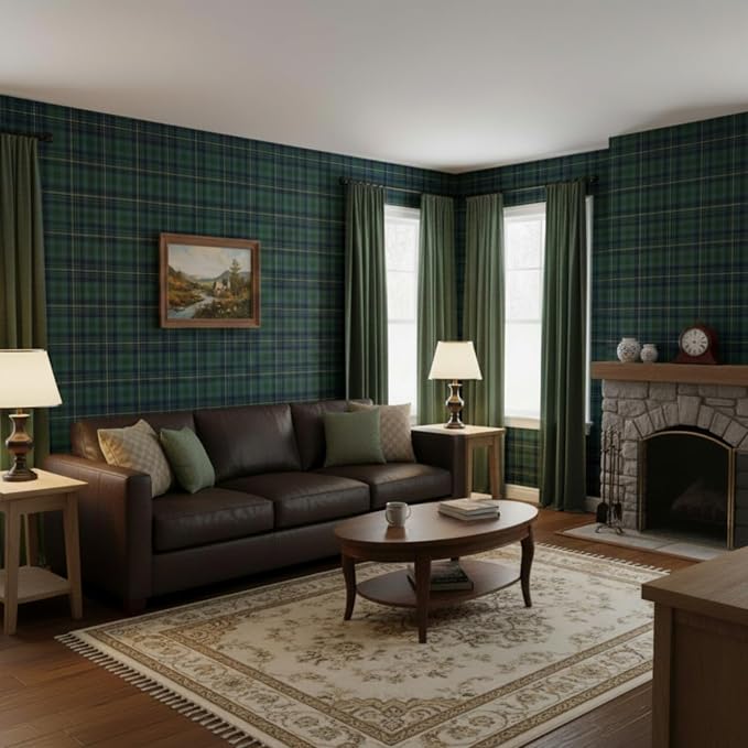 Drydiet Tartan Plaid Wallpaper Peel Stick Contact Paper 23.6 x 118.1 | Self Adhesive, Green Plaid Plaid Design, Easy Apply Remove, for Home Locker Dorm Classroom Living Room Decor - Image 3
