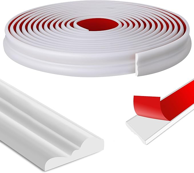 moonoom 20 Ft x 1.1' Wall Decoration Molding Trim, White Self-Adhesive 3D Chair Rail Panel Molding, Flexible DIY Wall Trim for Mirror, Window Frame and Home Decoration by moonoom