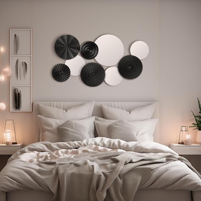 Blulu 9 Pcs Black Mirror Wall Decor Metal Round Home Art Decor Decorative Modern Circle Mirror Wall Art Sculpture Hanging Decorations for Home Living Room Office - Image 5