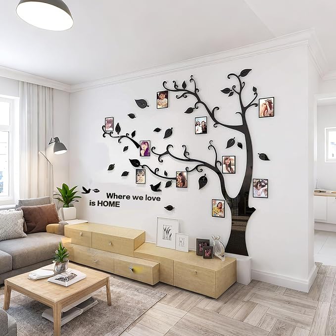 3D Tree Wall Stickers - DIY Photo Frame Tree Wall Decal Family Photo Frame Sticker Murals Wall Decor Living Room Bedroom TV Background Home Decorations (XL:109 * 79in,Black Left) - Image 7