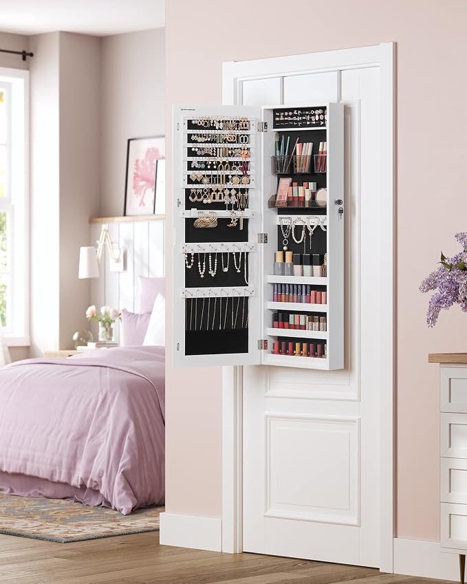 SONGMICS Mirror Jewelry Cabinet Armoire, Wall or Door Mounted, Lockable - Image 7