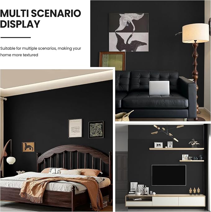 Peel and Stick Wallpaper Black Contact Paper for Cabinets and Drawers | 15.7" x 118" Removable Wall Paper Self Adhesive Vinyl Film Roll Easy to Apply Bathroom Home Decor Counter Top Covers - Image 5