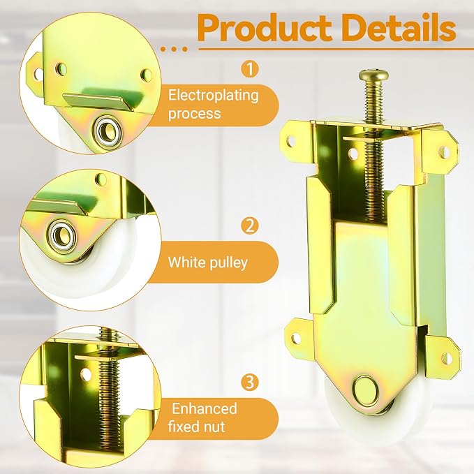 4 Pcs Sliding Mirror Closet Door Rollers Replacement, Metal Wardrobe Doors Wheels Replacement Assembly 1-1/2 Inch Nylon Concaved Ball Bearing Wheel for Sliding Mirror Doors - Image 4