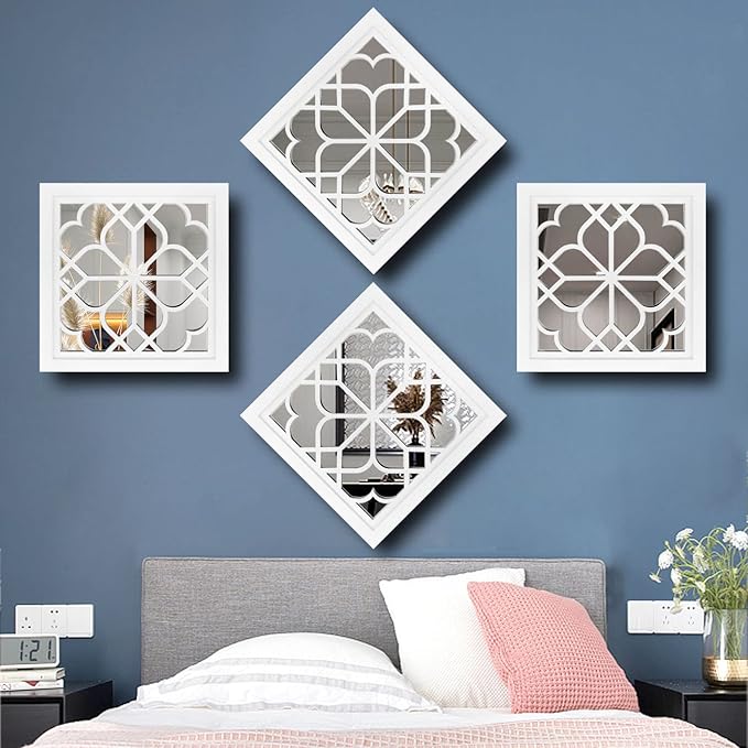 Wocred Set of 2 Mirrors Square Wall Mirror,Gorgeous Rustic Farmhouse Accent Mirror,White Color Entry Mirror for Bathroom Renovation,Bedrooms,Living Rooms and More(12”x12”) - Image 5