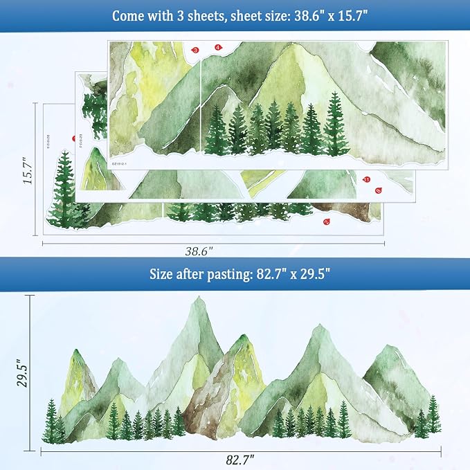Large Mountain Wall Decals, Green Pine Tree Peel and Stick Vinyl Wall Stickers & Murals, Removable Home Room Wall Decor for Bedroom Living Room Bedroom Classroom Office Nursery - Image 8