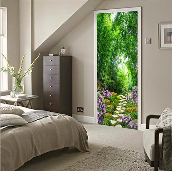 artfanke 3D Door Mural Peel and Stick 30.3"x78.7"- Self-Adhesive Door Stickers Wallpaper Poster- Beautiful Bamboo Garden Wall Decal for Bedroom Decor (2 Sheets/Set) - Image 4