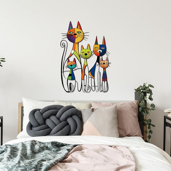 Wesiti Cat Wall Art Metal Sculpture, Colorful Mid Century 10.6x15.7 Inch | Iron Metal Wall Decor for Cat Lovers, Retro Geometric Art Design, Ideal for Living Room Bedroom Office - Image 7