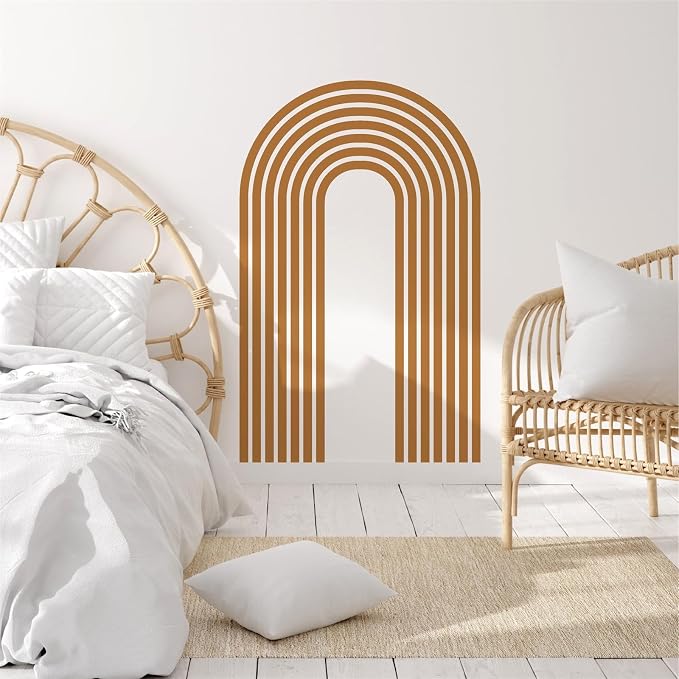 Brown Arch Wall Decals Large Minimalist Modern Wall Stickers Peel and Stick | Half arch line wall stickers, geometric decal, removable, vinyl wall art mural, self adhesive, for living room bedroom office - Image 3