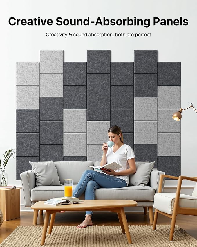 Soundsbay Self-Adhesive Soundproof Wall Panels 18 Pack 12"x12" Black | Square Acoustic Panels, 150kg/m³ High Density Covers 18 sq ft, Sound Proof Panels for Walls, Home Office, Bedroom - Image 7