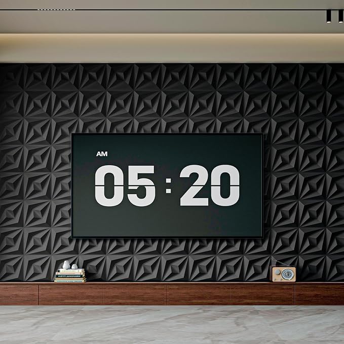 AMZDEPOT 3D Wall Panels, Black, 12x12 Inch, 20 Pcs | PVC Textured, 3 Layout Options, for Interior Wall Decor, for Living Room Bedroom TV Background Gaming Room - Image 7