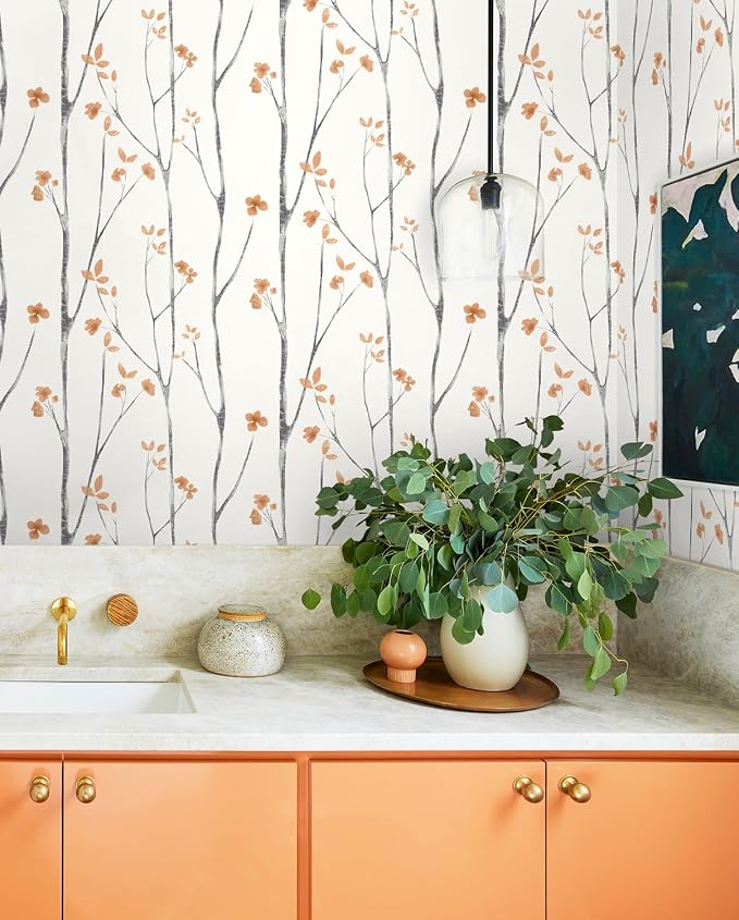 Timeet Floral Wallpaper Peel and Stick Wallpaper Boho 16.14"x393.7" Flower Wallpaper Tree Contact Paper Self Adhesive Removable Wallpaper for Walls Covering Vinyl Roll - Image 3