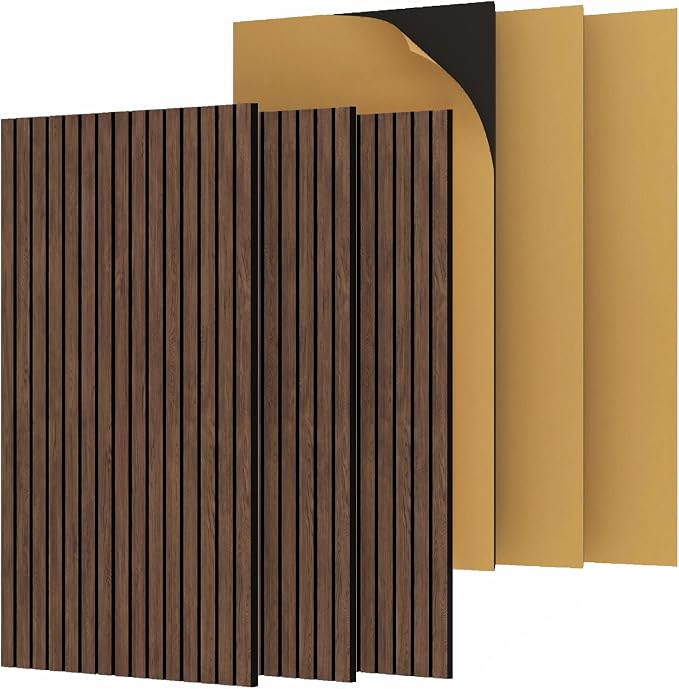 6 Pack 47.2×23.6 Inch Decorative Acoustic Wall Panels | Dark Walnut, 0.4" Thick, Polyester Fiber Core with Wood Veneer, Easy to Cut and Install,covers 46 sq.ft by 100PolyesterAcousticPanel